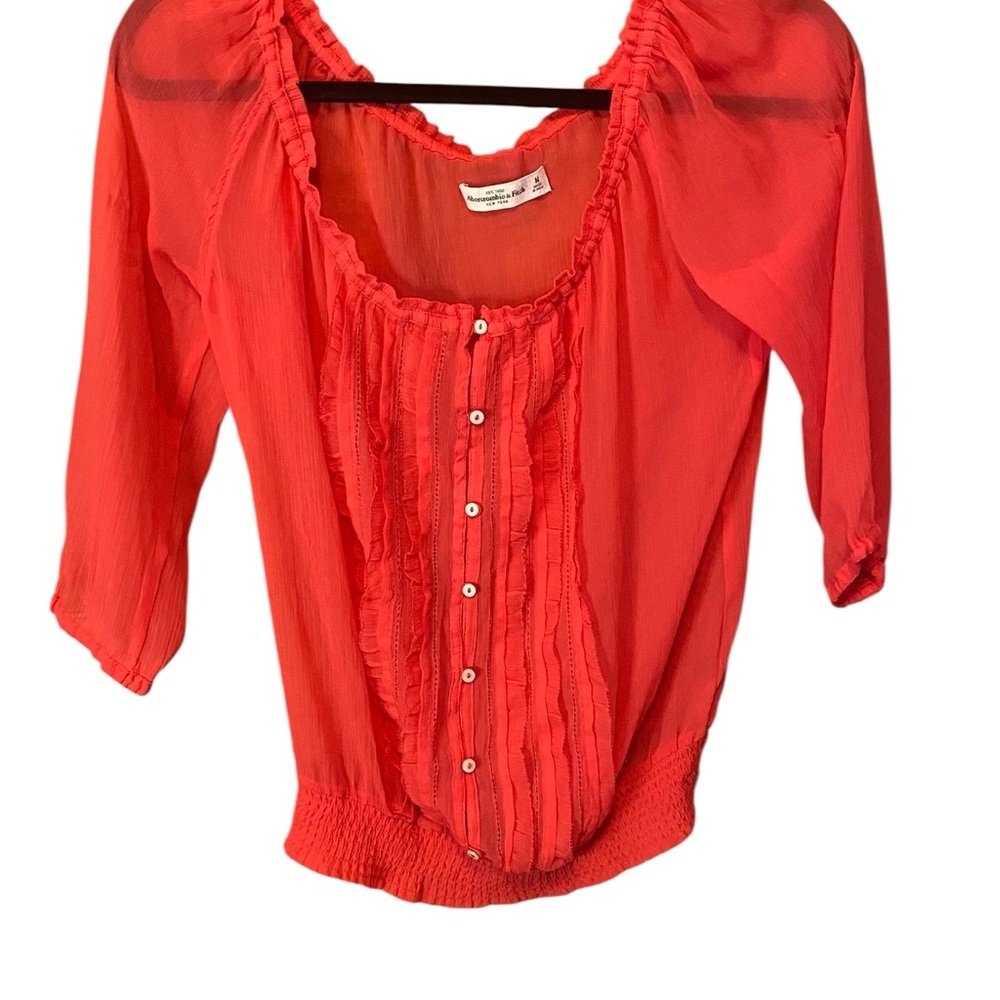 Vintage Abercrombie & Fitch Red Peasant Blouse Medium Boho Y2K Coquette